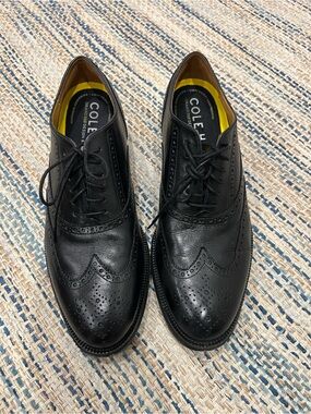 Cole Haan Black Leather Brogue Wingtip Oxfords